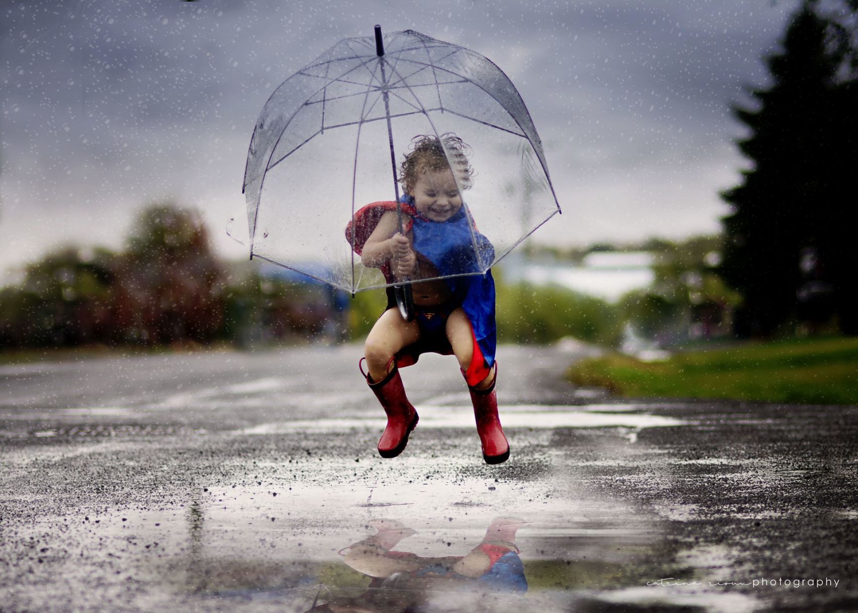 Superman enjoys the rain
